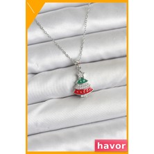Havor Çam Ağacı Modeli Zirkon Taşlı Yılbaşı Kolyesi 45CM Zincir