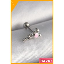 Havor Zirkon Taşlı Pembe Kalp Desenli Tragus Piercing