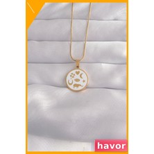 Havor Beyaz Mineli Tarot Figürlü Kolye Altın Renk Kaplama