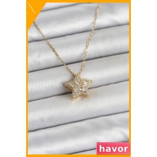 Havor Yıldız Model Zirkon Taşlı Kadın Kolye 316L Paslanmaz Çelik Altın Rengi