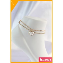 Havor Paslanmaz Çelik Beyaz Kalp Desenli Ikili Bilezik