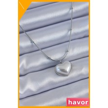 Havor Minimalist Kalp Tasarımlı Incili Kadın Kolye 45CM Zincir Uzunluğu