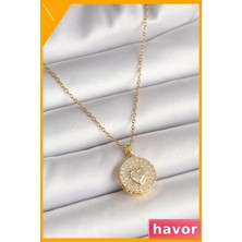 Havor Altın Renkli Kalp Şekilli Zirkon Taşlı Kadın Kolyesi