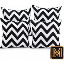 Medet Home Kırlent 7 4'lü Zigzag Kırlent, Chevron Desenli Kırlent, Siyah Beyaz Kırlent, Dekoratif Yastık Kılıfı, Modern Kırlent, Geometrik Desenli Kırlent, Koltuk Yastığı, Salon Kırlenti, Ev Dekorasyonu