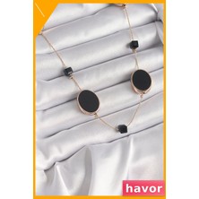 Havor Oval Siyah Küp Detaylı Pirinç Kolye Kadın Aksesuarı
