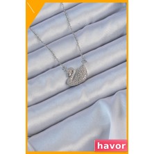 Havor Zirkon Taşlı Kuğu Kolye 45 cm 316L Çelik Kararmaz Paslanmaz