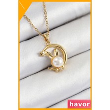 Havor Hilal Tavşan Figürlü Incelikli Kolye 45CM Zincir Uzunluğu