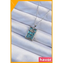 Havor Zirkon Taşlı Mavi Desenli Tarot Kolye 45CM Uzunluk