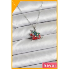 Havor Kızak ve Çam Ağacı Figürlü Yılbaşı Kolyesi 45CM Zincir