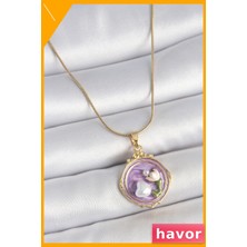 Havor Mor Mineli Çiçek Desenli Kadın Kolyesi 45CM Zincir