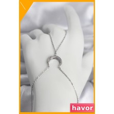 Havor Hilal Model Zirkon Taşlı Şahmeran Kolye Pirinç Gümüş Renk