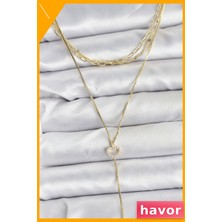 Havor Pirinç Kalp Detaylı Üçlü Kolye Seti Kadın Aksesuar