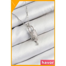 Havor Paslanmaz Çelik Kolye Zirkon Taşlı Kilitli Tasarım