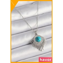Havor Mavi Boncuklu Zirkon Taşlı Paslanmaz Çelik Kadın Kolyesi