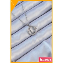 Havor Zirkon Taşlı Ay Yıldız Desenli Kolye 45CM Zincir