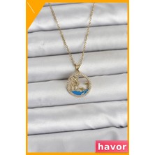 Havor Deniz Temalı Zirkon Taşlı Kadın Kolye 316L Çelik Zincir Gold