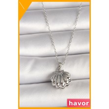 Havor 316L Çelik Gümüş Renk Zincir Açılır Incili Midye Model Kadın Kolye