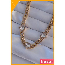 Havor Zirkon Taşlı Kalp Şekilli Paslanmaz Çelik Kolye