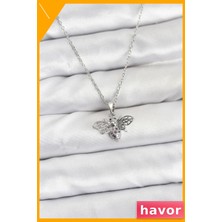 Havor Zirkon Taşlı Kadın Kolye 45CM Paslanmaz Çelik Zincir