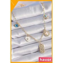 Havor Zirkon Taşlı Şans Figürlü Pirinç Kolye 45CM Zincir