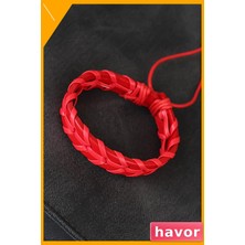 Havor Erkekler Için Kırmızı Renkli Deri Örgü Bileklik