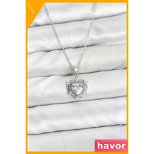 Havor Paslanmaz Çelik Kalp Şekilli Zirkon Taşlı Kolye 45CM