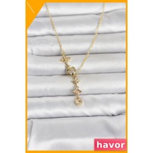 Havor Paslanmaz Çelik Y Kolye Gold Zirkon Taşlı 316L