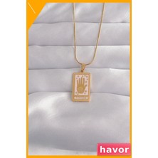 Havor Paslanmaz Çelik Tarot Kolye Pembe Mineli El Figürü