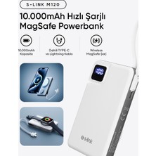 S-Link M120 10000MAH PD20W + Qc3.0 18W 15W Magsafe + Watch Beyaz LCD Taşınabilir Pil Şarj Cihazı Pow