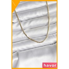 Havor Pirinç Kaplama Ezme Zincir Kolye Kadın Aksesuarı