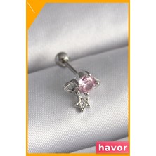 Havor Paslanmaz Çelik Tragus Piercing Pembe Zirkon Taşlı