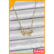 Havor Paslanmaz Çelik Çiçek Kolye Gold 316L Kadın