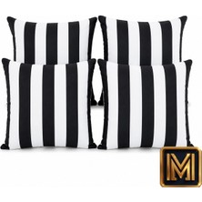 Medet Home Kırlent 6 4'lü Siyah Beyaz Çizgili Kırlent Kılıfı 45X45 cm Modern Dekoratif Koltuk Yastık Kılıfı