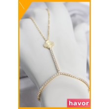 Havor Gold Renk Pirinç Lazerli Yonca Model Zirkon Taşlı Şahmeran Kolye