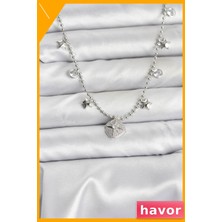 Havor Zirkon Taşlı Kutup Yıldızı Desenli Pirinç Kolye Aksesuar