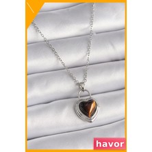Havor Paslanmaz Çelik Kalp Desenli Kadın Kolye 45CM Zincir
