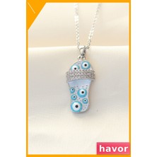 Havor Zirkon Taşlı Nazar Boncuklu Kolye 45CM Zincir Uzunluğu