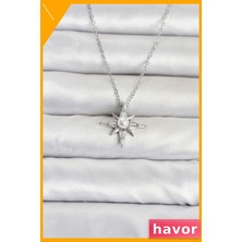 Havor Paslanmaz Çelik Gümüş Renk Yıldız Model Kadın Kolye 45CM