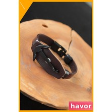 Havor Deri Erkek Bilekliği Çelik Çapa Aksesuarı ile