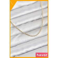 Havor 60 cm Uzunlukta Pirinç Altın Renk Kaplama Top Zincir Kolye