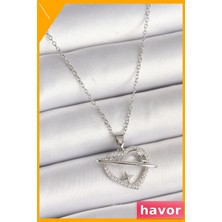 Havor Zirkon Taşlı Kalp Model Kadın Kolye 45CM Zincir Uzunluğu