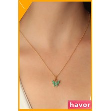 Havor Kelebek Figürlü Yeşil Renk Kadın Kolye Metal Aksesuar