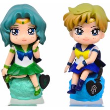 Sailor Moon Uranus Neptune Ikili Figür Seti Anime Koleksiyon Dekor 10 cm