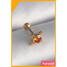 Havor Turuncu Zirkon Taşlı Tragus Piercing 6mm Bar Uzunluğu