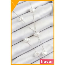 Havor Pirinç Incili Kalp Şekilli Y Kolye Gümüş Renginde