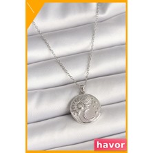 Havor Zirkon Taşlı Ay Güneş Desenli Kadın Kolye 45CM Zincir
