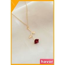 Havor Gül Desenli Metal Kolye 40CM Zincir Uzunluğu