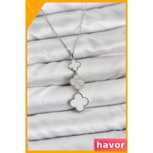Havor Paslanmaz Çelik Yonca Desenli Zirkon Taşlı Kadın Kolyesi