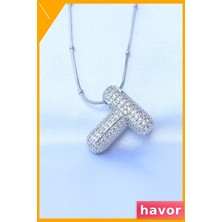 Havor Zirkon Taşlı T Harfli Kolye 45CM Zincir Uzunluğu