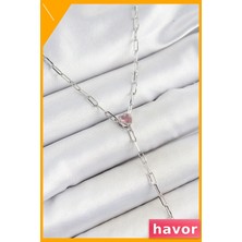 Havor Pembe Kalp Figürlü Pirinç Kolye Zirkon Taş Detaylı